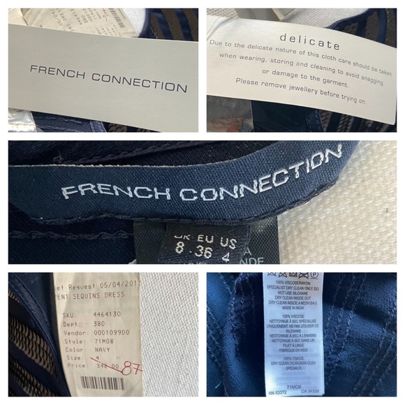 French Connection Sequin Shift Dress Size 4 Black Gold Stripe Short Sleeve Dress - Picture 15 of 15